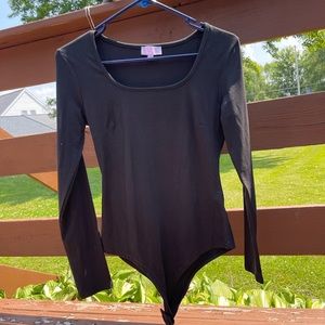 Pink Lily All I Know Square Neck Black Bodysuit